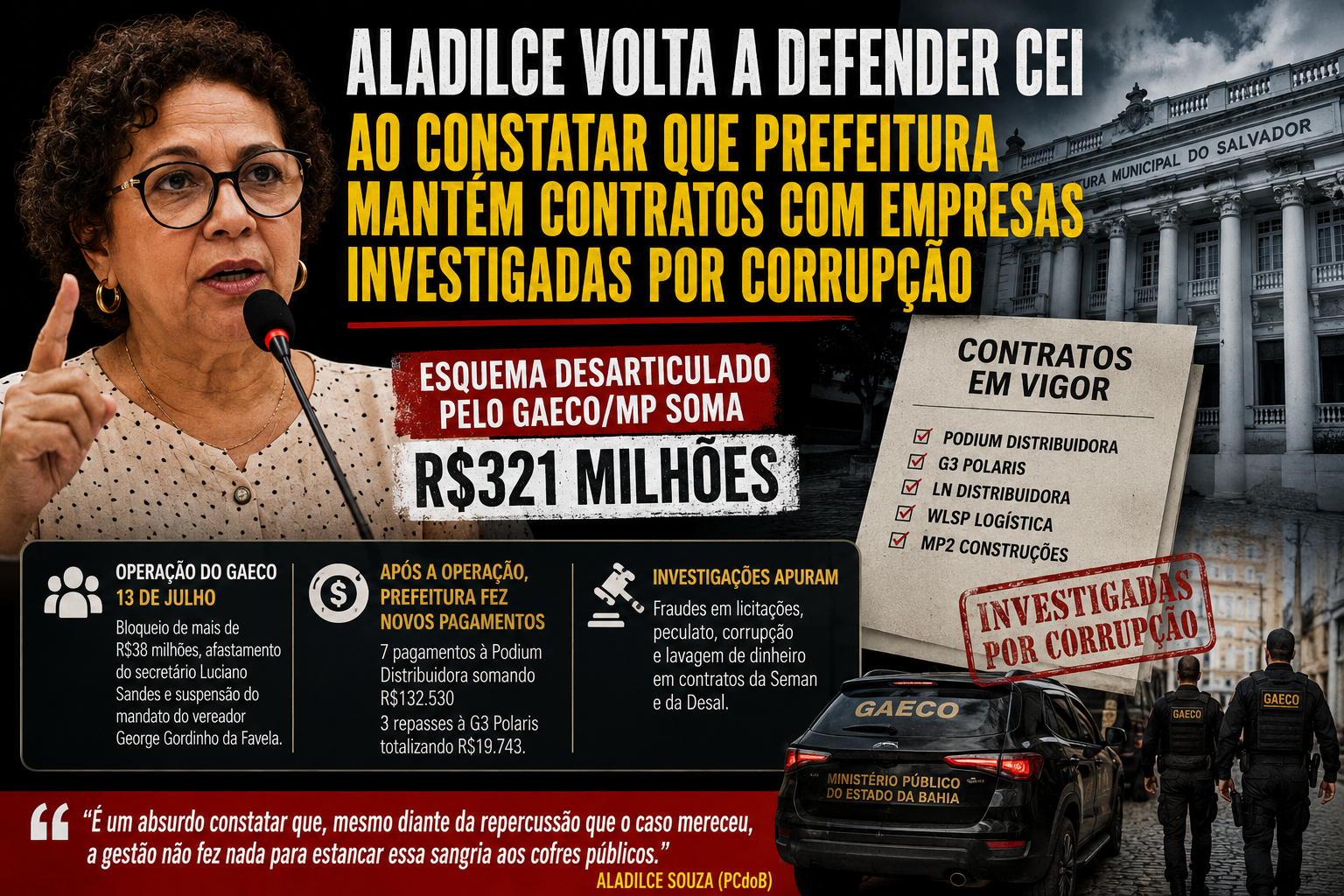 Imagem de Aladilce volta a defender CEI ao constatar que prefeitura mantém contratos com empresas investigadas por corrupção