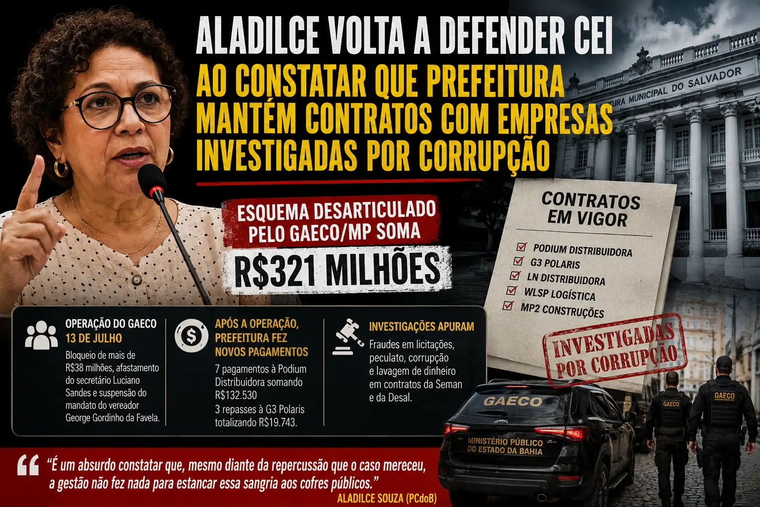 Imagem de Aladilce volta a defender CEI ao constatar que prefeitura mantém contratos com empresas investigadas por corrupção