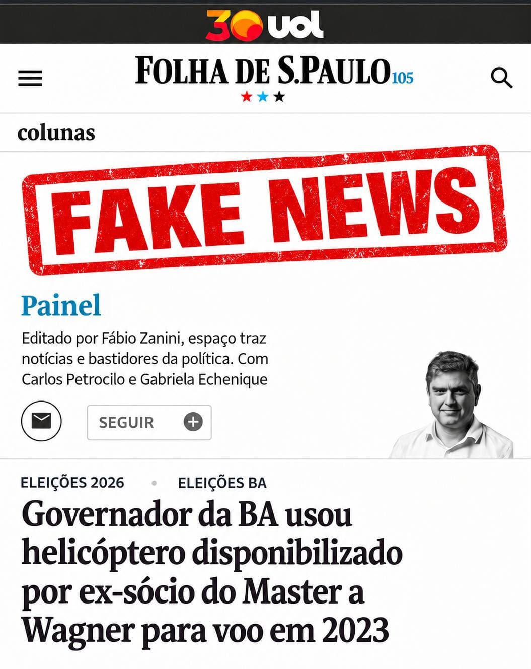 Imagem de Folha de SP distorce fatos e induz leitor ao erro sobre helicóptero usado pela campanha de Jerônimo