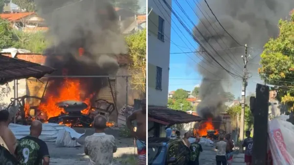 Imagem de Carro estacionado em garagem pega fogo no bairro de Cajazeiras, em Salvador