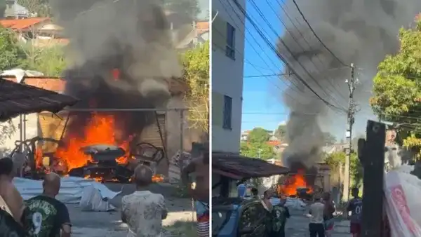 Imagem de Carro estacionado em garagem pega fogo no bairro de Cajazeiras, em Salvador