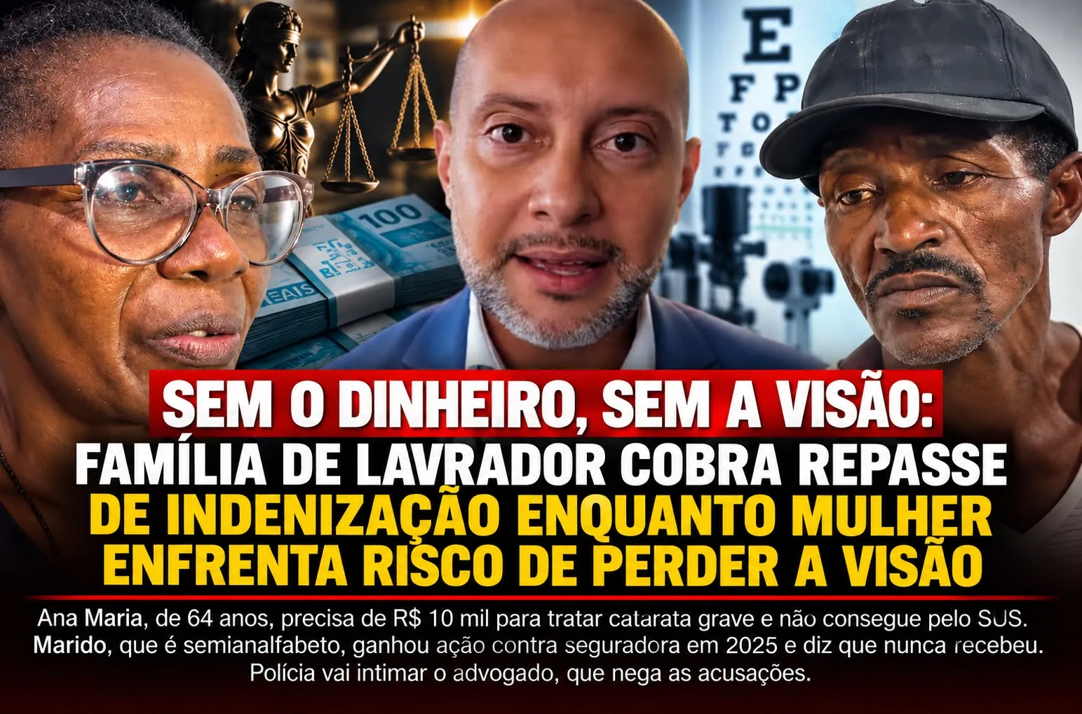 Imagem de SEM O DINHEIRO, SEM A VISÃO: família de lavrador cobra repasse de indenização enquanto mulher enfrenta risco de perder a visão