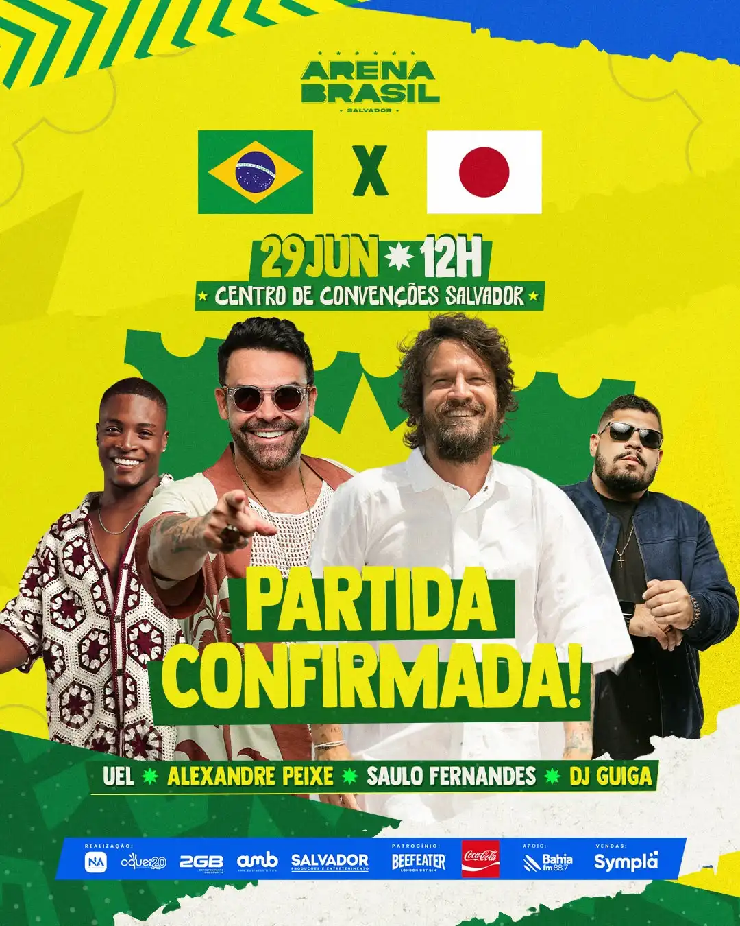 Imagem de Saulo Fernandes, Alexandre Peixe, Uel e DJ Guiga comandam programação da Arena Brasil no jogo entre Brasil e Japão