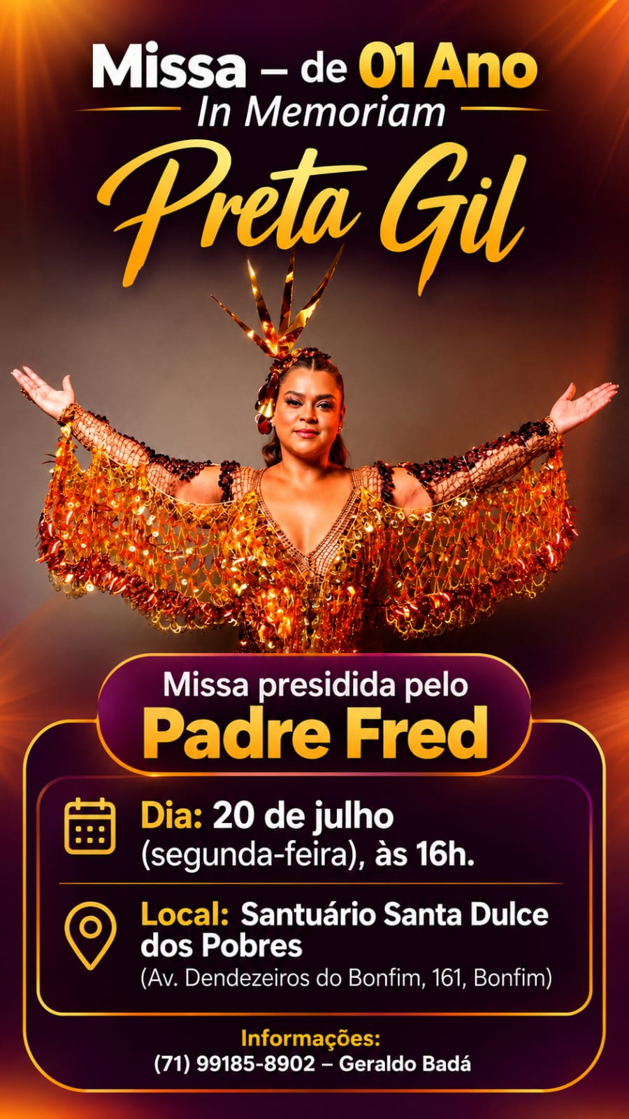 Imagem de Missa de 01 ano em homenagem a Preta Gil será celebrada em Salvador