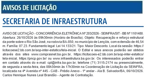 Imagem de Governo da Bahia realizará recuperação e reforço estrutural na ponte que dá acesso ao município de Lençóis