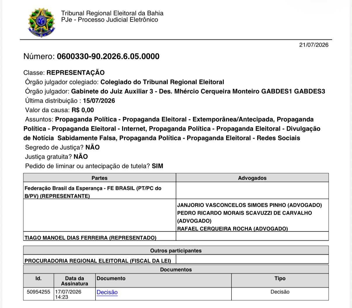 Imagem de Justiça Eleitoral manda derrubar montagem que forjava apoio de Lula a ACM Neto