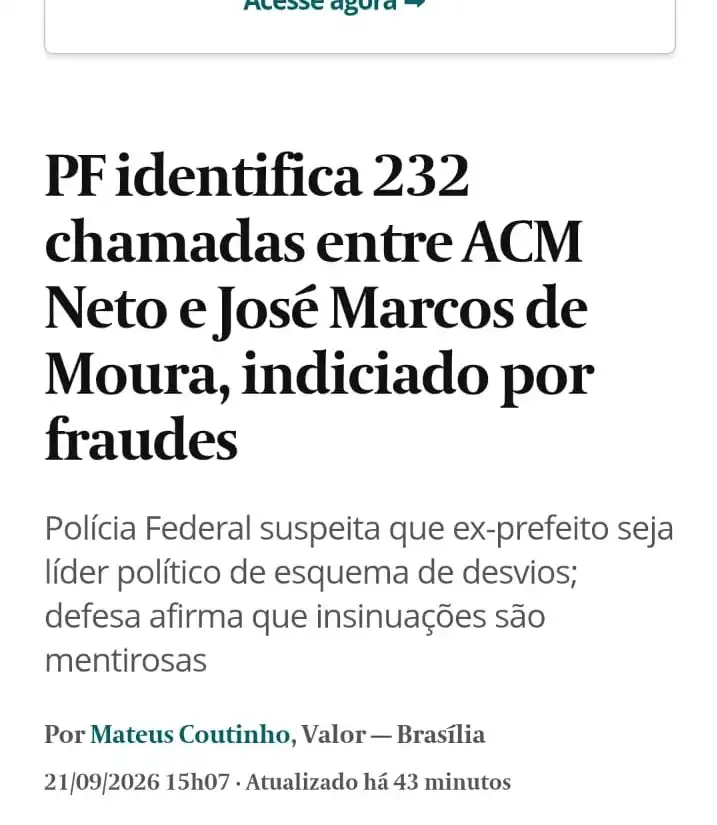 Imagem de PF APONTA ACM NETO COMO LIDER DE UMA ORGANIZAÇÃO CRIMINOSA QUE DESVIAVA RECURSOS DE PREFEITURAS